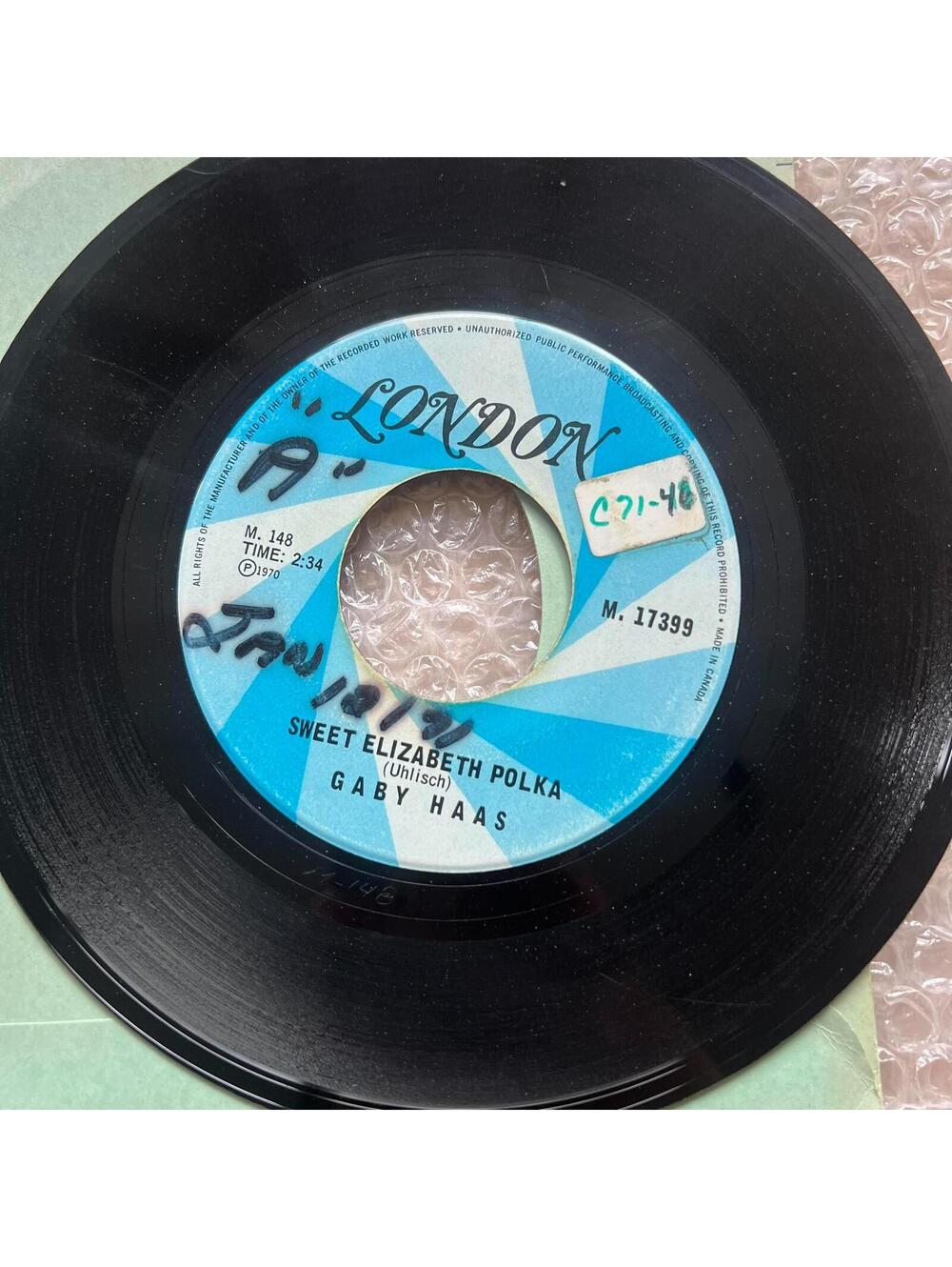 Gaby Haas - Yoshko Waltz/Sweet Elizabeth Polka 45rpm 7' Vinyl Record R86